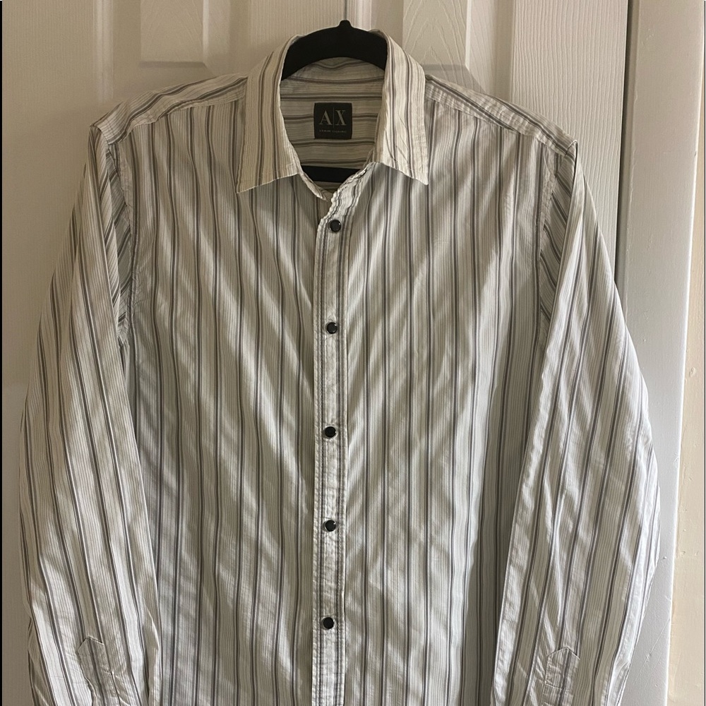 Armani Exchange Mens Shirt White with Grey stripes